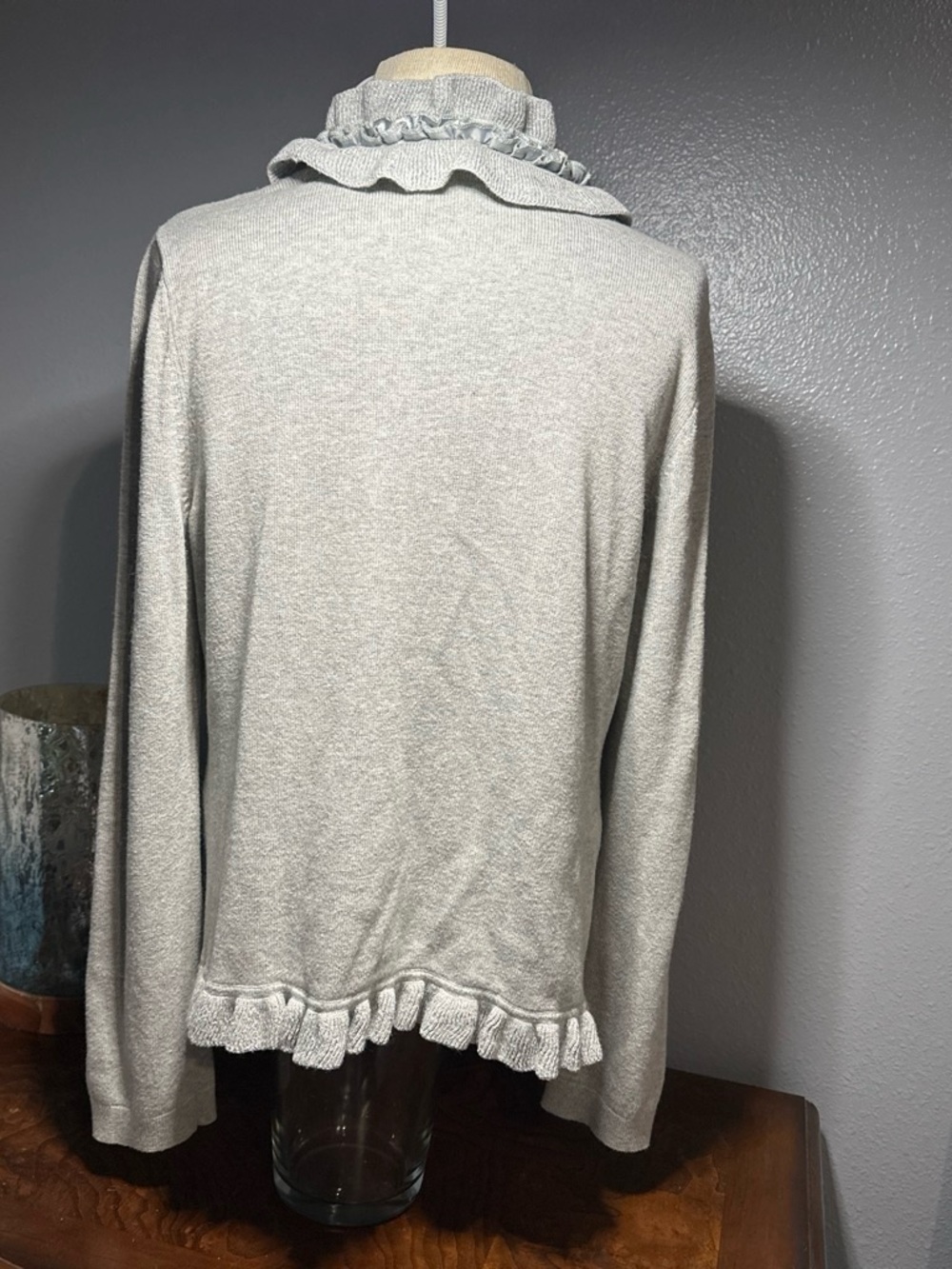 Charter Club Light Gray Ruffle-Front Cardigan - Picture 4 of 5